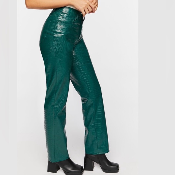 Forever 21 Women Faux Croc Bootcut Pants - Emerald Green XS - Picture 2 of 14